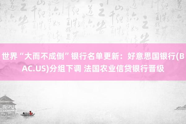 世界“大而不成倒”银行名单更新：好意思国银行(BAC.US)分组下调 法国农业信贷银行晋级