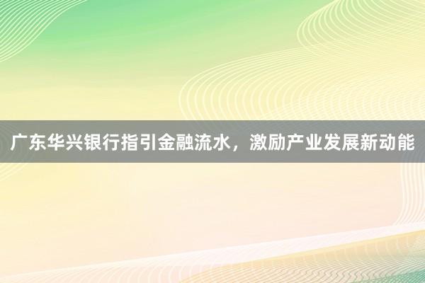 广东华兴银行指引金融流水，激励产业发展新动能